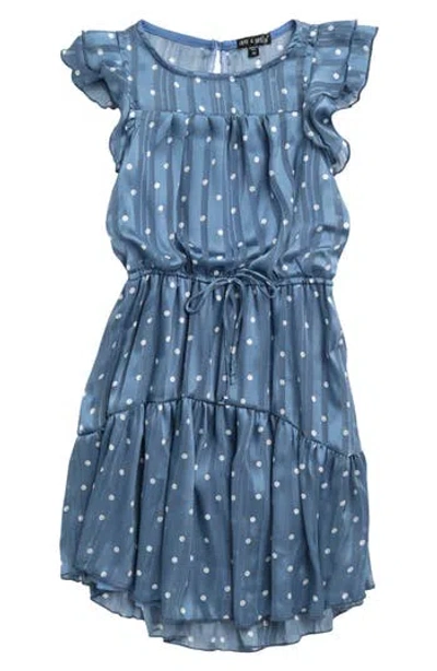 Ava & Yelly Kids' Polka Dot Flutter Sleeve Dress In Blue