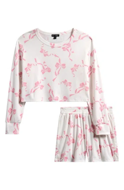 Ava & Yelly Kids' Print Long Sleeve Top & Shorts Set In Pink