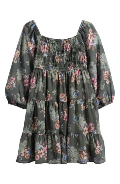Ava & Yelly Kids' Printed Long Sleeve Chiffon Party Dress In Black