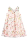 Ava & Yelly Kids' Printed Mesh Trapeze Party Dress In Off White/pink Multi