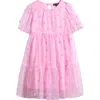 Ava & Yelly Kids' Rosette Tiered Mesh Party Dress In Pink
