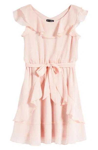 Ava & Yelly Kids' Ruffle Chiffon Faux Wrap Party Dress In Blush