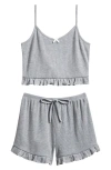 Ava & Yelly Kids' Ruffle Rib Camisole & Shorts Pajamas In Gray