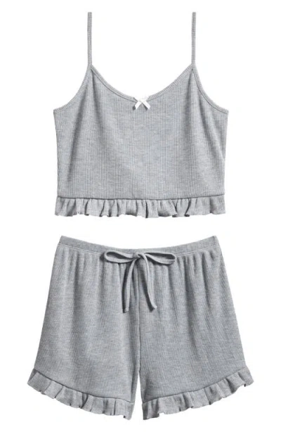 Ava & Yelly Kids' Ruffle Rib Camisole & Shorts Pajamas In Gray