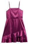 Ava & Yelly Kids' Ruffle Satin Dress In Purple