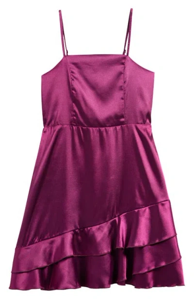 Ava & Yelly Kids' Ruffle Satin Dress In Purple