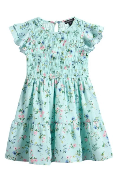 Ava & Yelly Kids' Ruffle Smocked Tiered Dress In Blue