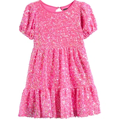 Ava & Yelly Kids' Sequin Ruffle Dress In Hot Pink