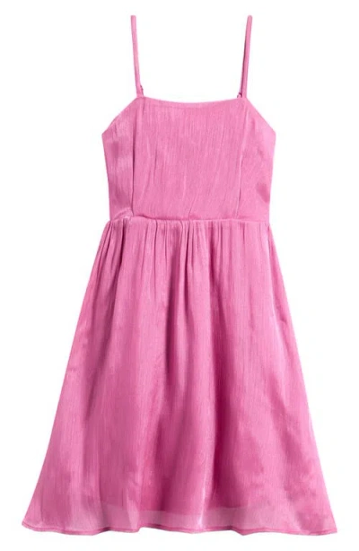 Ava & Yelly Kids' Shimmer Crinkle Babydoll Party Dress In Pink