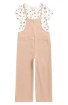 Ava & Yelly Kids' Short Sleeve Tee & Wide Leg Romper Set In Nude