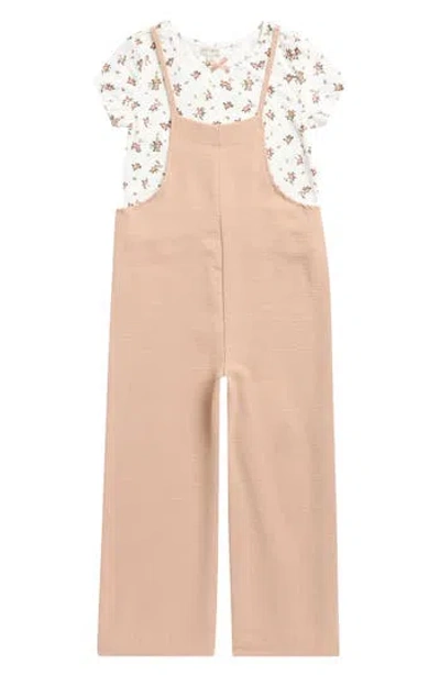 Ava & Yelly Kids' Short Sleeve Tee & Wide Leg Romper Set In Nude