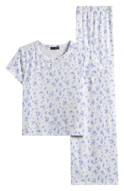 Ava & Yelly Kids' Short Sleeve Top & Wide Leg Pants Set In Blue