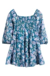 Ava & Yelly Kids' Smocked Babydoll Dress In Blue
