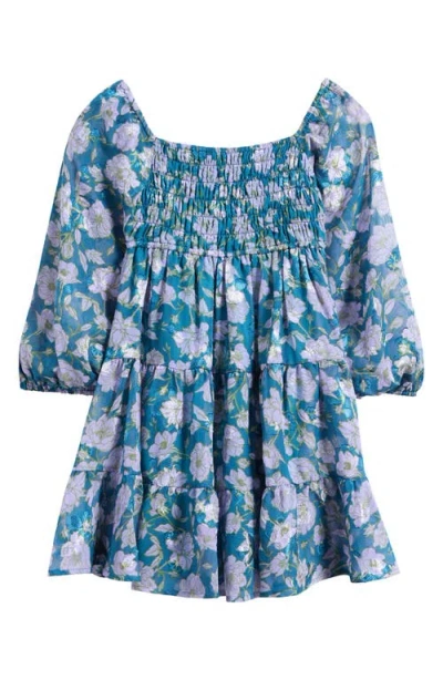 Ava & Yelly Kids' Smocked Babydoll Dress In Blue