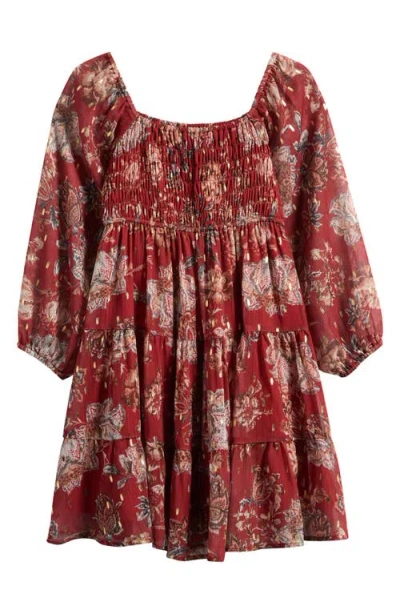 Ava & Yelly Kids' Smocked Babydoll Dress In Brown