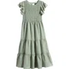 Ava & Yelly Kids' Smocked Bodice Clip Dot Chiffon Party Dress In Sage