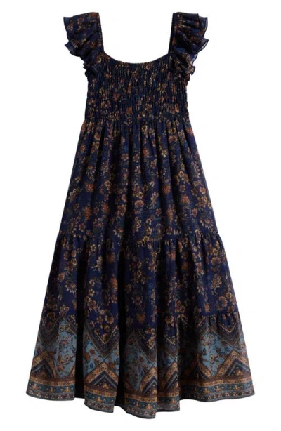 Ava & Yelly Kids' Smocked Border Maxi Dress In Brown