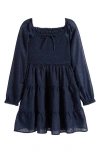 Ava & Yelly Kids' Smocked Long Sleeve Dress In Blue