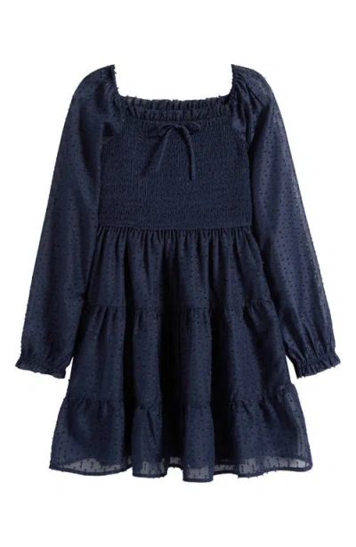 Ava & Yelly Kids' Smocked Long Sleeve Dress In Blue