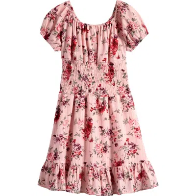 Ava & Yelly Kids' Smocked Peasant Dress In Pink