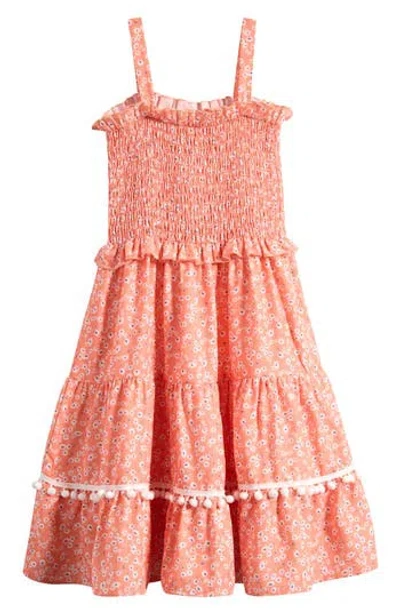 Ava & Yelly Kids' Smocked Tiered Sundress In Orange Multi