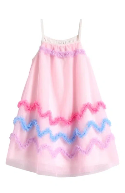Ava & Yelly Kids' Soutache Border Float Dress In White/pink Multi