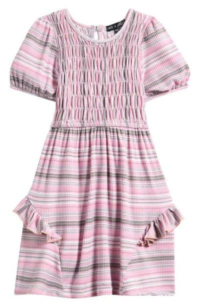 Ava & Yelly Kids' Stripe Ruched Bodice Dress In Multi