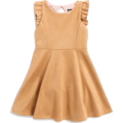 Ava & Yelly Kids' Suede Ruffle Sleeve Dress In Sand