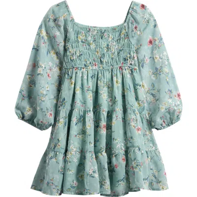 Ava & Yelly Kids' Swiss Dot Long Sleeve Dress In Green