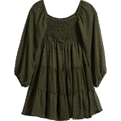 Ava & Yelly Kids' Swiss Dot Long Sleeve Dress In Olive