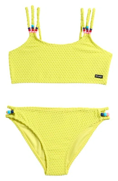 Ava & Yelly Kids' Textured Two-piece Swimsuit In Yellow