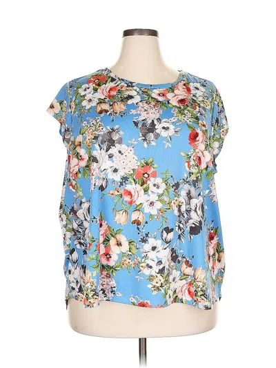 Pre-owned Ava James Short Sleeve Blouse In Blue