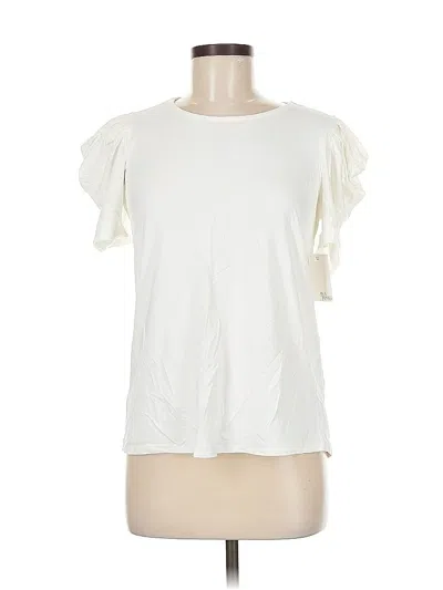 Pre-owned Ava James Short Sleeve Top Ivory Ruffles Neckline Tops In White