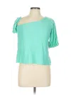 Ava James Short Sleeve Top Teal One Shoulder Neckline Tops In Blue