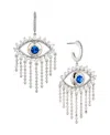 Ava Nadri Cubic Zirconia Small C-hoop Evil Eye Fringe Earrings In Silver