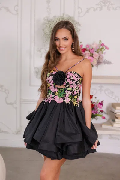 Ava Presley 26348 Homecoming Floral Short Cocktail Dress In Black