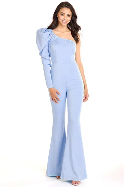 Ava Presley 27709 Fitted Long Formal Puff Sleeve Jumpsuit In Blue