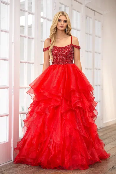 Ava Presley 28557 Long Formal Evening Prom Gown In Red