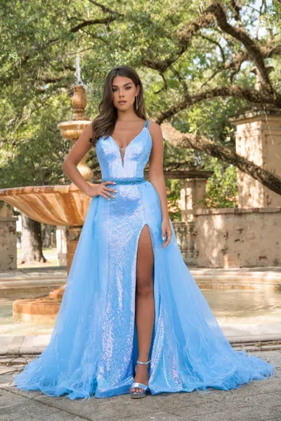 Ava Presley 28572 Sequin Formal Prom Long Overskirt Dress In Blue