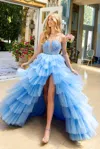 Ava Presley 29232 A Line Corset Long Formal Beaded Prom Dress In Blue