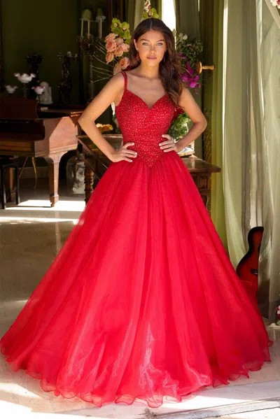 Ava Presley 29522 Long Ball Gown Beaded Prom Dress In Red