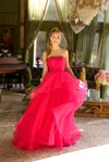 Ava Presley 29524 A Line Long Formal Beaded Layered Prom Dress In Pink