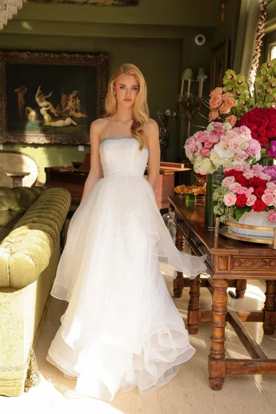 Ava Presley 29524 Long A Line Layered Tulle Beaded Wedding Dress In White