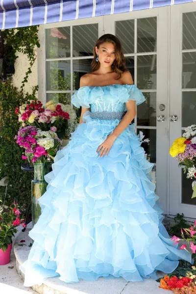 Ava Presley 29533 Long Formal Ball Gown Ruffle Prom Dress In Blue