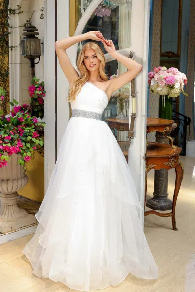 Ava Presley 29534 Long Beaded Ruffle Wedding Dress In White