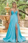 Ava Presley 38337 Long Prom Beaded  Formal Dress In Blue