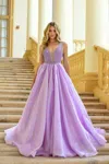 Ava Presley 38342 Formal Beaded Long Prom Ball Gown In Purple
