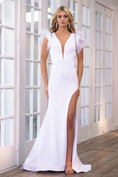 Ava Presley 39307 Long Formal Prom Slit Dress In White