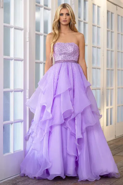 Ava Presley 39561 Formal Glitter Prom A Line Long Dress In Purple
