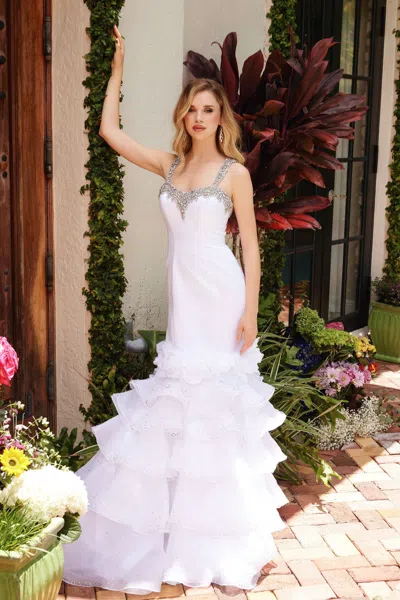 Ava Presley 39566 Long Mermaid Formal Layered Prom Dress In White